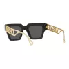 VERSACE VE4431F-GB187 Sieviešu kaķacs formas saulesbrilles - Melns acetāta rāmis, Pelēkas poliamīda lēcas, UV400 aizsardzība, 50/22/145 mm