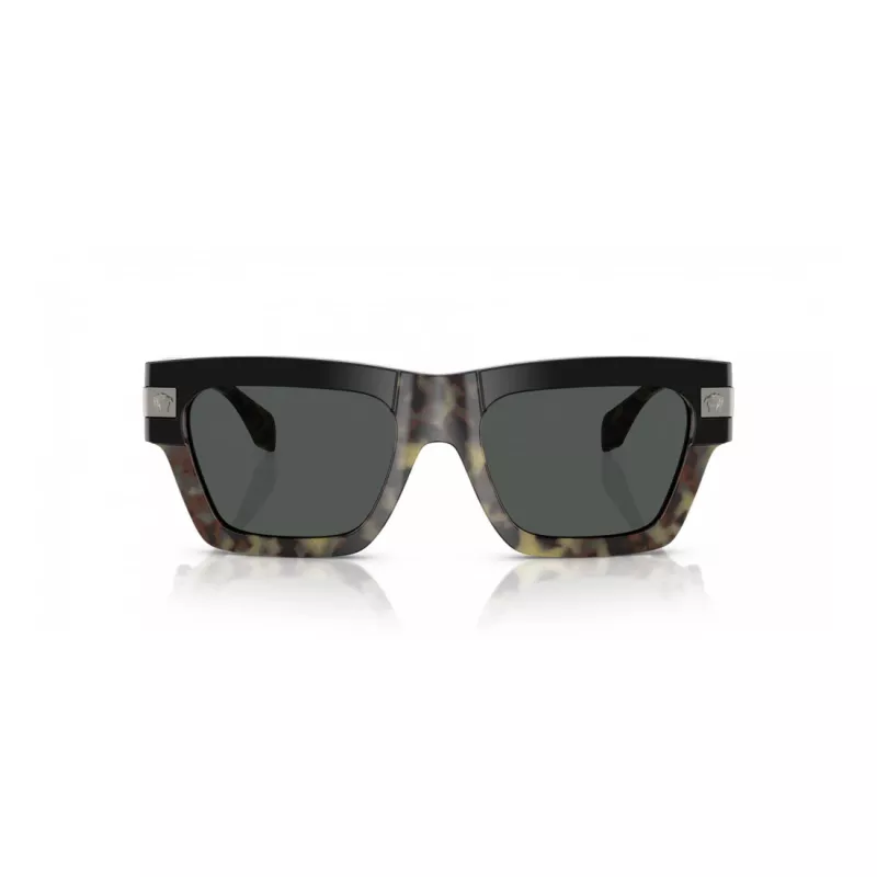 VERSACE VE4464-545687 Vīriešu taisnstūra saulesbrilles, caurspīdīgs pelēks rāmis, tumši pelēkas lēcas, 52 mm