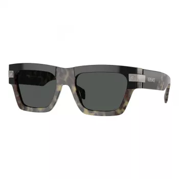 VERSACE VE4464-545687 Vīriešu taisnstūra saulesbrilles, caurspīdīgs pelēks rāmis, tumši pelēkas lēcas, 52 mm