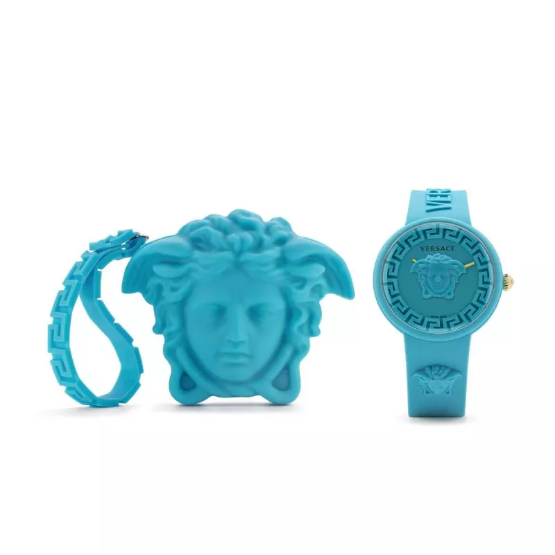 Versace sieviešu V-Motif Šveices kvarca pulkstenis VE6G00423 (39 mm) melns ciparnīca, ādas siksna