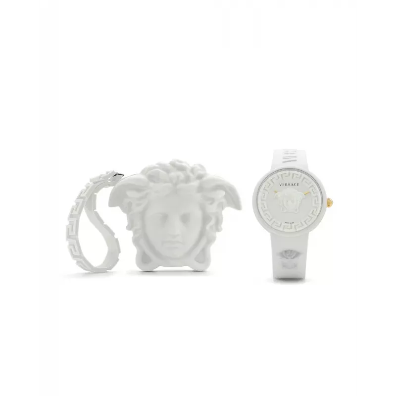 Versace sieviešu VE6G00123 Šveices kvarca 39mm nerūdējošā tērauda pulkstenis ar melnu ādas siksnu un sudraba ciparnīcu