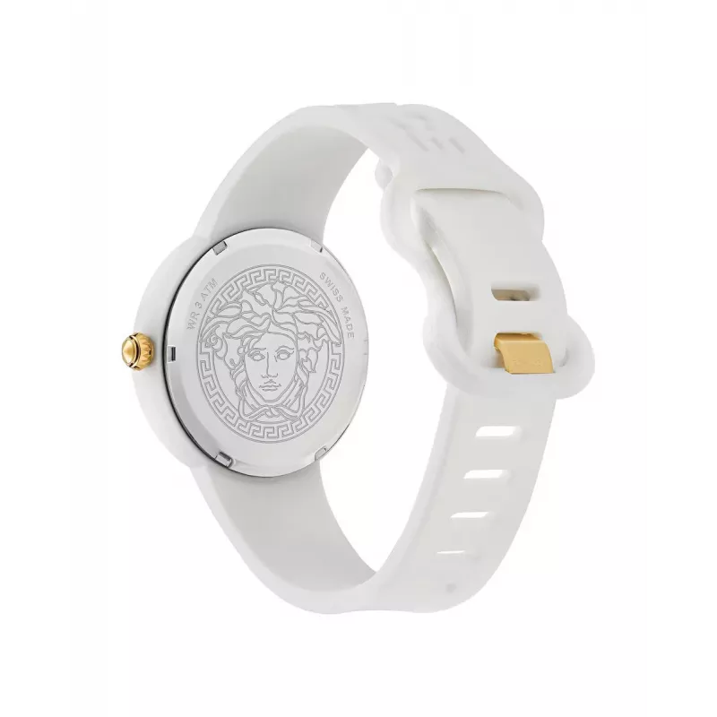 Versace sieviešu VE6G00123 Šveices kvarca 39mm nerūdējošā tērauda pulkstenis ar melnu ādas siksnu un sudraba ciparnīcu