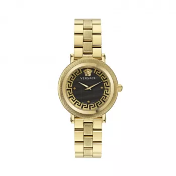 VERSACE Sieviešu VE7F00623 Šveices kvarca pulkstenis 35mm melns ciparnīca ādas siksniņa