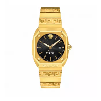VERSACE Sieviešu VE8F00424 kvarca pulkstenis, 44mm melns ciparnīca ar ādas siksnu
