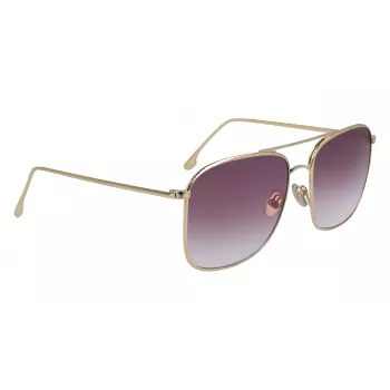 Victoria Beckham VB202S-712 Sieviešu lielizmēra kvadrātveida saulesbrilles ar zelta metāla rāmi un brūni gradienta lēcām 59mm