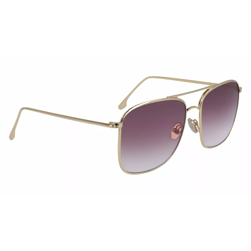 Victoria Beckham VB202S-712 Sieviešu lielizmēra kvadrātveida saulesbrilles ar zelta metāla rāmi un brūni gradienta lēcām 59mm