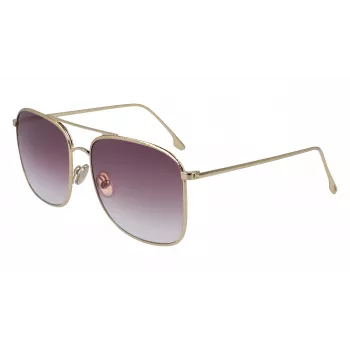 Victoria Beckham VB202S-712 Sieviešu lielizmēra kvadrātveida saulesbrilles ar zelta metāla rāmi un brūni gradienta lēcām 59mm