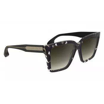 Victoria Beckham VB672S5715010 Sieviešu lielizmēra kvadrātveida saulesbrilles - Melns acetāta rāmis, Pelēkas polikarbonāta lēcas, 57/15/140 mm