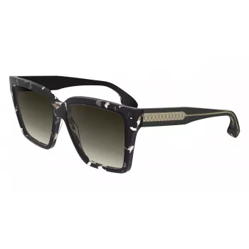 Victoria Beckham VB672S5715010 Sieviešu lielizmēra kvadrātveida saulesbrilles - Melns acetāta rāmis, Pelēkas polikarbonāta lēcas, 57/15/140 mm