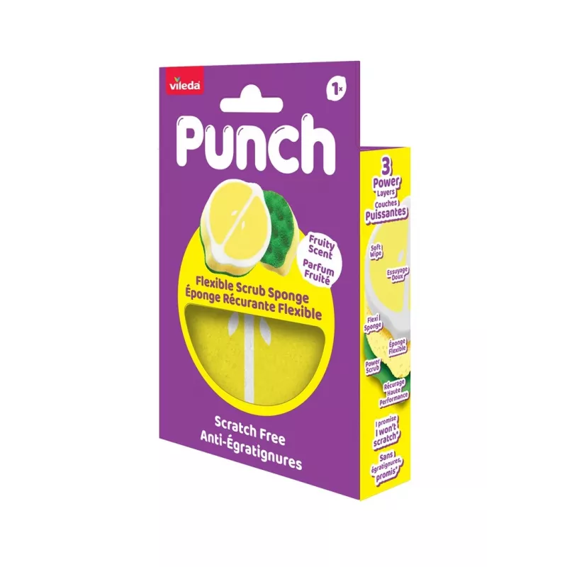 Vileda Punch elastīgs sūkļa beržamais spilventiņš, citrons, 1 gab.