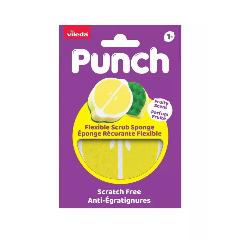 Vileda Punch elastīgs sūkļa beržamais spilventiņš, citrons, 1 gab.