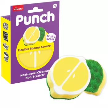 Vileda Punch elastīgs sūkļa beržamais spilventiņš, citrons, 1 gab.