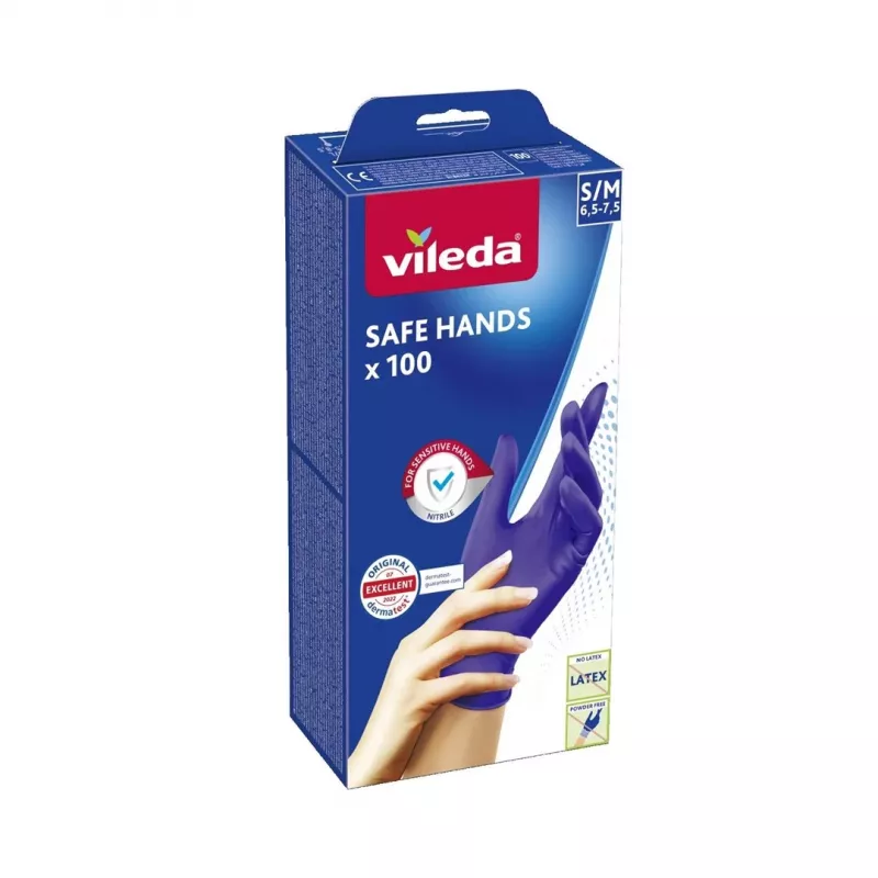 VILEDA Safe Hands – Nitrila cimdi S/M 100 gab.