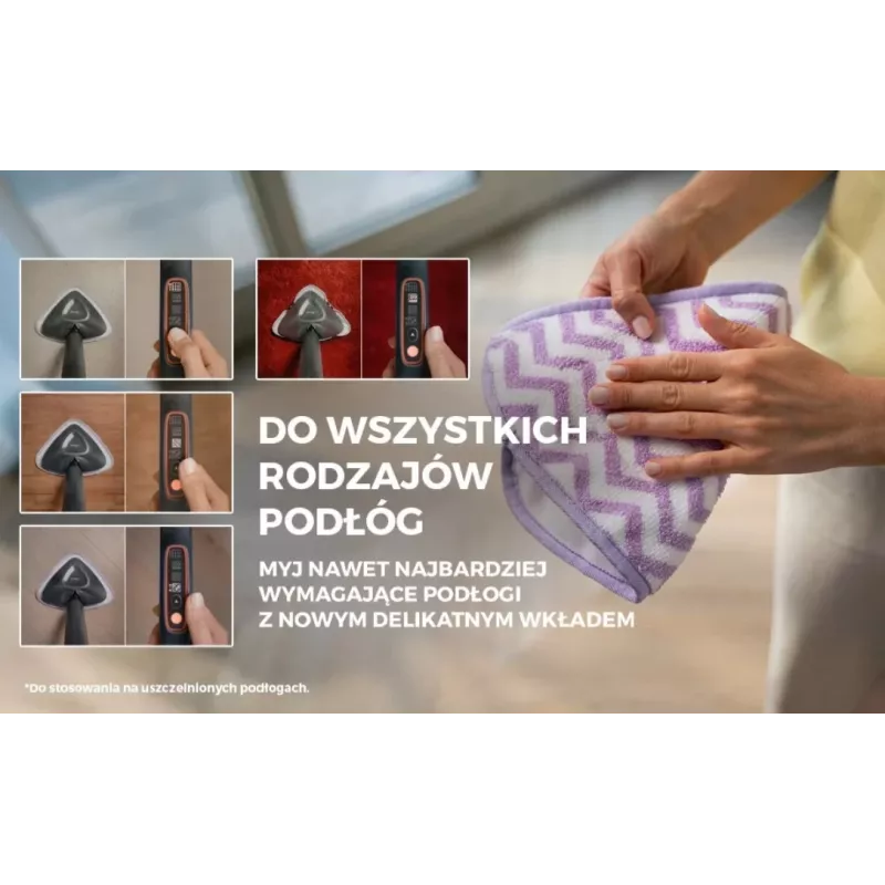 Vileda Steam Plus Pro tvaika mops - 1550W, 400ml tvertne, 2 mikrošķiedras spilventiņi, paklāja slīdnis