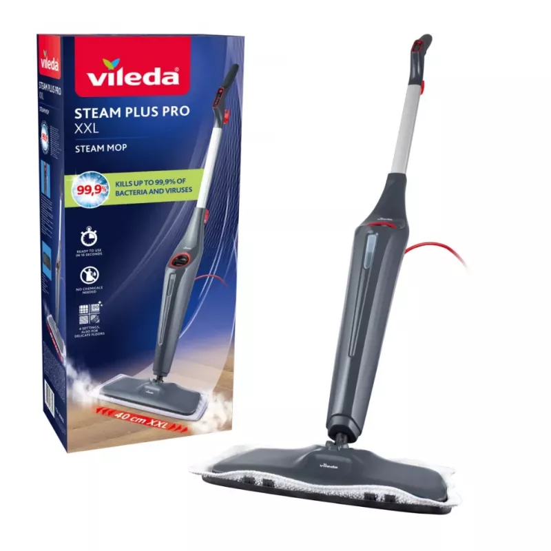 Vileda Steam Plus XXL Pro tvaika mops ar 2 papildu mikrošķiedras spilventiņiem