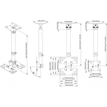 VISION Griestu stiprinājums displejiem - Piemērots displejiem no 32 līdz 50 collām ar VESA līdz 200 x 200 - Attālums no griestiem līdz ekrāna centram 430 līdz 730 mm - Slīpuma regulēšana
