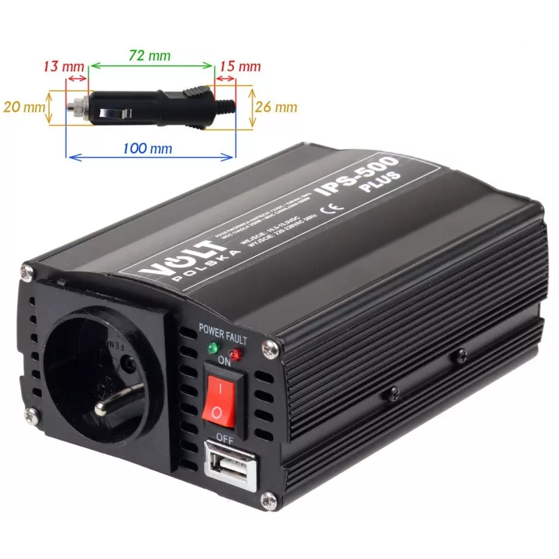 VOLT POLSKA IPS-500 PLUS 12V / 230V 350/500 W tīkla invertors