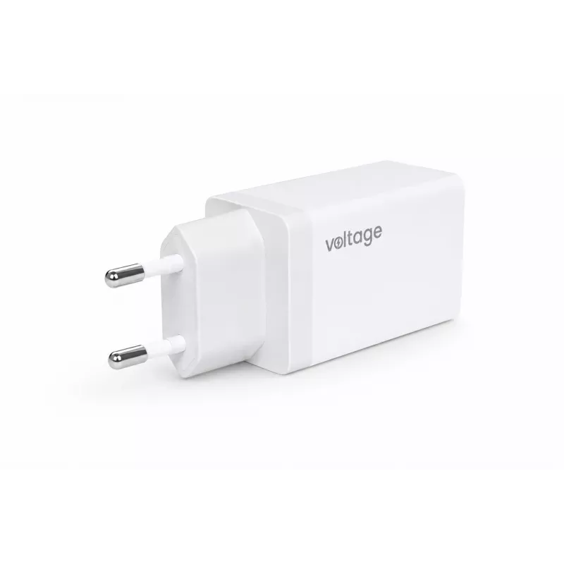 Voltage GaN 67W sienas lādētājs, 2x USB-C un 1x USB-A, PD 3.0, QC 3.0, PPS, ES spraudnis, balts