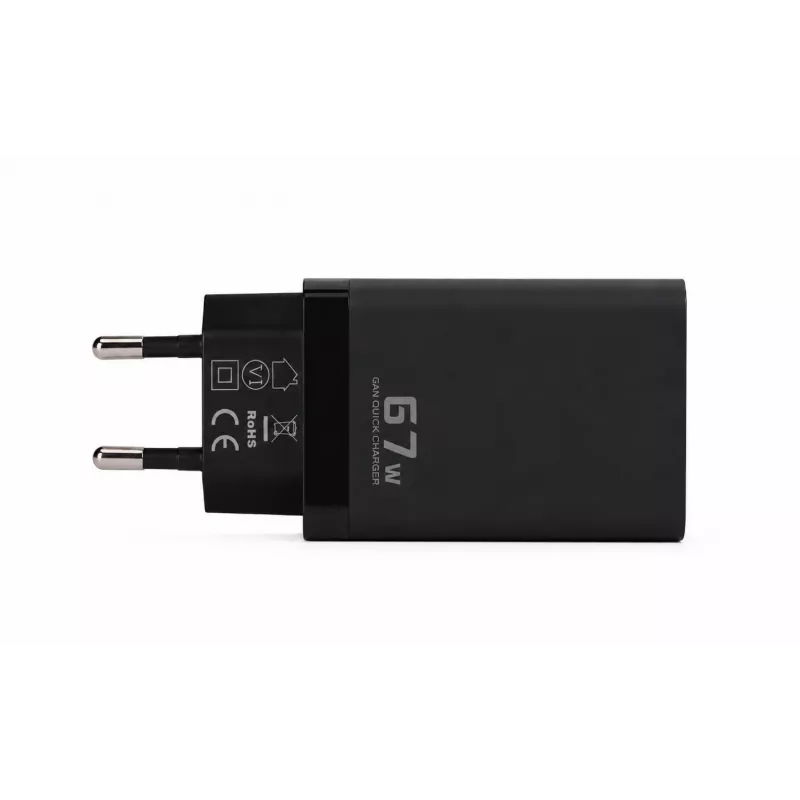 Voltage GaN lādētājs 67W sienas lādētājs, PD 3.0 / QC 3.0, 2x USB-C un 1x USB-A, ES spraudnis, melns
