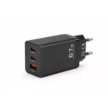 Voltage GaN lādētājs 67W sienas lādētājs, PD 3.0 / QC 3.0, 2x USB-C un 1x USB-A, ES spraudnis, melns