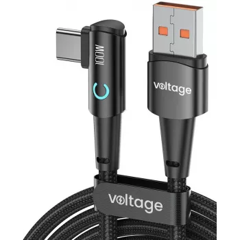 VOLTAGE PowerAngle 66W PD USB-A uz USB-C leņķa kabelis 1m melns