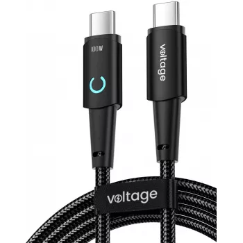 VOLTAGE PowerAngle USB-C uz USB-C 100W PD kabelis 1m melns