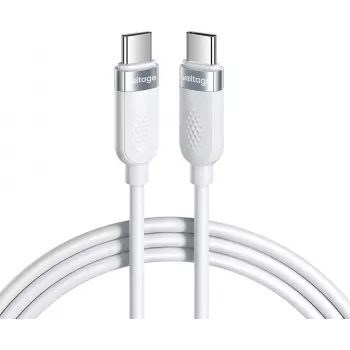 VOLTAGE VEKS100CC100WE silikona USB-C uz USB-C kabelis 100W PD 1m balts