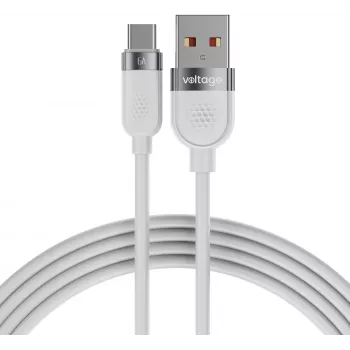 VOLTAGE VEKS66AC100WE USB-A uz USB-C silikona 66W PD ātrās uzlādes kabelis 1m balts