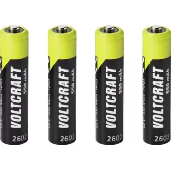 VOLTCRAFT Micro (AAA) NiMH akumulatoru baterijas 550 mAh 1,2 V gatavas lietošanai, 4 gab. iepakojumā (VC-17275405)