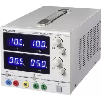 VOLTCRAFT MSP-3010 regulējams stabilizēts AC un DC laboratorijas barošanas bloks 0-30 V 0-10 A 2x 300 W 4 mm banānu ligzdas ar diviem izvadiem (VC-17370145)