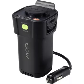 VOLTCRAFT MSW 150-12 automašīnas krūžu turētāja invertors 150 W modificēta sinusoidāla viļņa 12 V DC uz 230 V AC ar USB
