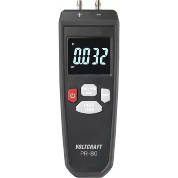 VOLTCRAFT PR-80 Diferenciālā spiediena mērītājs ±0,137 bar, 11 vienības, LCD ar apgaismojumu, datu aizture, Min/Maks/Vid, gaiss un nekorozīvas gāzes VC-13101370