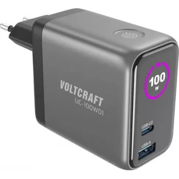 VOLTCRAFT UC-100W01 GaN USB sienas lādētājs 100W USB-C PD + USB-A melns VC-17776055