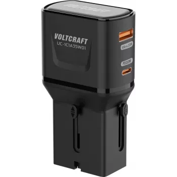 VOLTCRAFT UC-1C1A35W01 35W ceļojumu sienas lādētājs USB-C PD un USB-A Quick Charge, melns, ar ES/UK/AS adapteriem VC-17792720