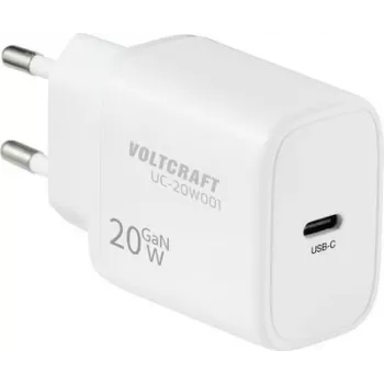 VOLTCRAFT UC-20W001 USB sienas lādētājs 20 W 1x USB-C ātrā uzlāde, USB PD 3.0, balts, GaN (VC-17942085)