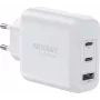 VOLTCRAFT UC-70W001 GaN USB sienas lādētājs 70W 2x USB-C PD 3.2 + 1x USB-A ātrā uzlāde balts VC-18791125