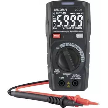 Voltcraft VC-23 TRMS digitālais multimetrs CAT III 600 V ar automātisko diapazona izvēli, kapacitāti, frekvenci, temperatūru, NCV