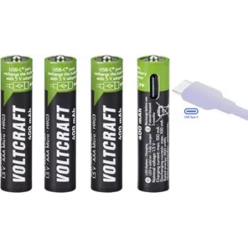 VOLTCRAFT VC-AAA400USB USB-C uzlādējamas Li-Ion AAA baterijas 400 mAh 1,5 V - 4 gab.