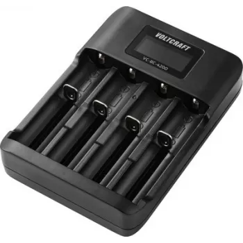 VOLTCRAFT VC-BC-4200 Universāls apaļo elementu lādētājs NiMH un Li-Ion baterijām, 4 neatkarīgas nišas, LCD displejs, atbalsta AA, AAA, AAAA, 10440, 14500, 16340, 17500, 17670, 18350, 18490, 18650 VC-17665935