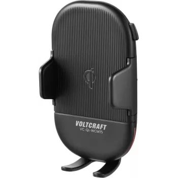 VOLTCRAFT VC-Qi-WCM15 Qi bezvadu auto gaisa vadu tālruņa turētājs 15W ātrā uzlāde, 55-89mm, automātiskais skava, melns