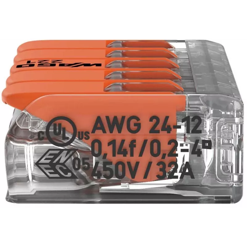 WAGO 221-415 COMPACT savienotājs 5 vadiem, 0,2-4 mm², 25 gab.
