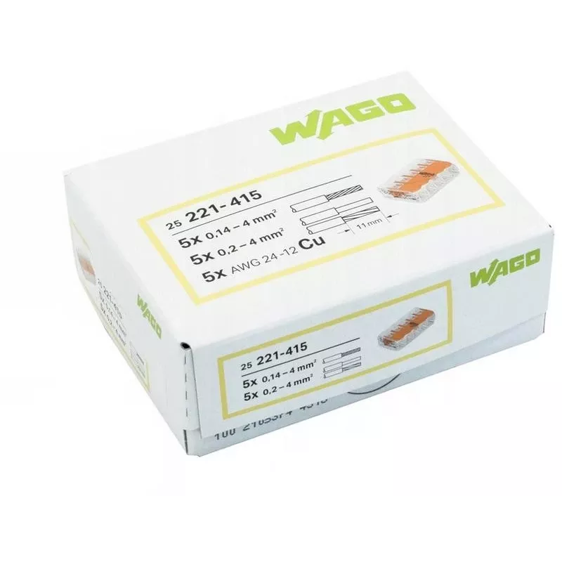 WAGO 221-415 COMPACT savienotājs 5 vadiem, 0,2-4 mm², 25 gab.