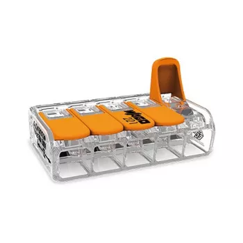 WAGO 221-615 5 vadu sviras savienotājs, kompakts savienošanas savienotājs, 450 V, 32 A, caurspīdīgs/oranžs