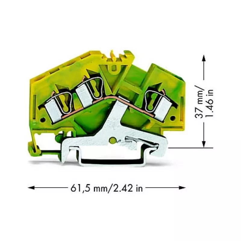 WAGO 281-637 3-vadu aizsargzemējuma spaiļu bloks, 4 mm², zaļi dzeltens