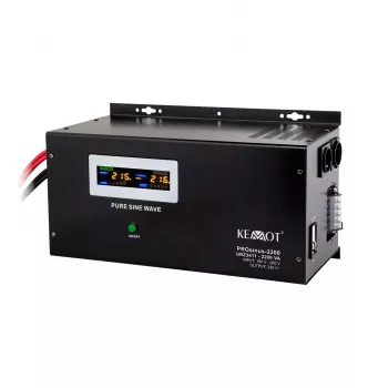 Sienā montējams nepārtrauktās barošanas avots KEMOT PROsinus-2200 pārveidotājs ar tīru sinusoidālo vilni un uzlādes funkciju 12V 230V 2200VA/1600W