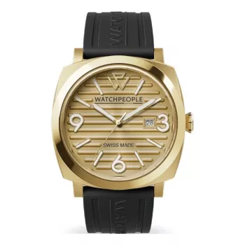 WATCHPEOPLE Sieviešu kvarca analogais pulkstenis 700993 45mm Sudraba sakausējuma korpuss Melns ciparnīca Melna mākslīgās ādas siksniņa