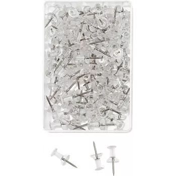 WEDO spraudītes, caurspīdīgas, 100 gab., 12 mm adatas garums, 10 mm galviņas diametrs, caurspīdīgā plastmasas kastītē (54 249)