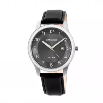 WENGER Urban Classic Chrono vīriešu kvarca pulkstenis 42mm nerūsējošā tērauda korpuss zils ciparnīca brūns ādas siksniņš