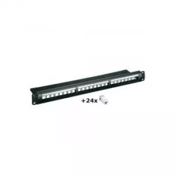 Wentronic 24 portu CAT6 UTP sadales panelis, 1U 19 collu statīva montāža, melns (95336)