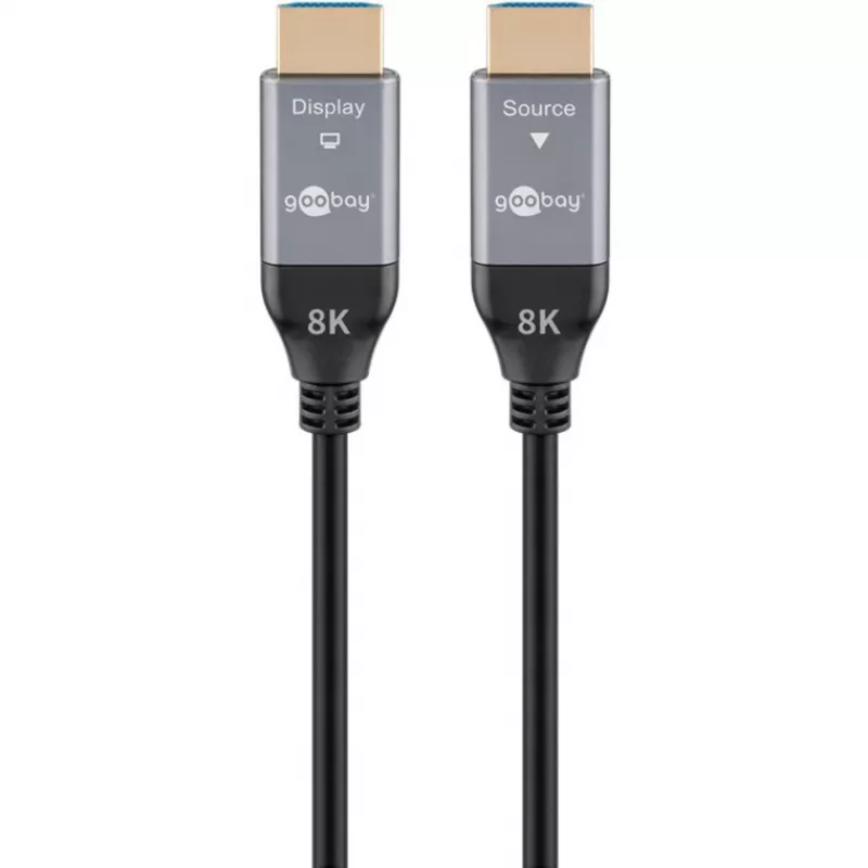 WENTRONIC Goobay 76276 Aktīvais optiskais HDMI kabelis AOC 8K - 10 m, HDMI 2.1, 48 Gbps, 8K@60Hz, 4K@120Hz, Dynamic HDR, eARC, VRR, ALLM, HDCP 2.3, melns